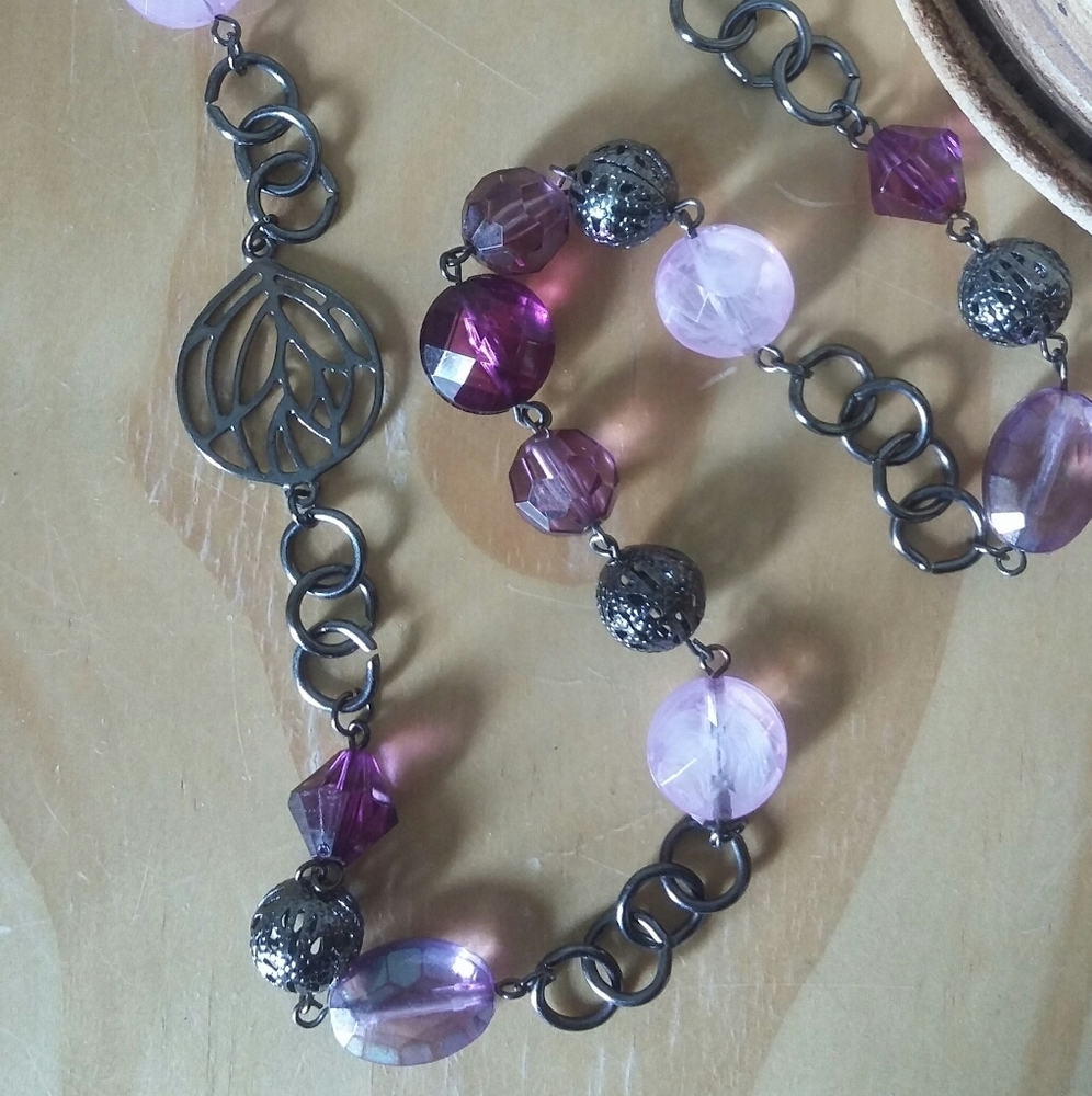 Long Purple & Black Necklace - Picture 2 of 4